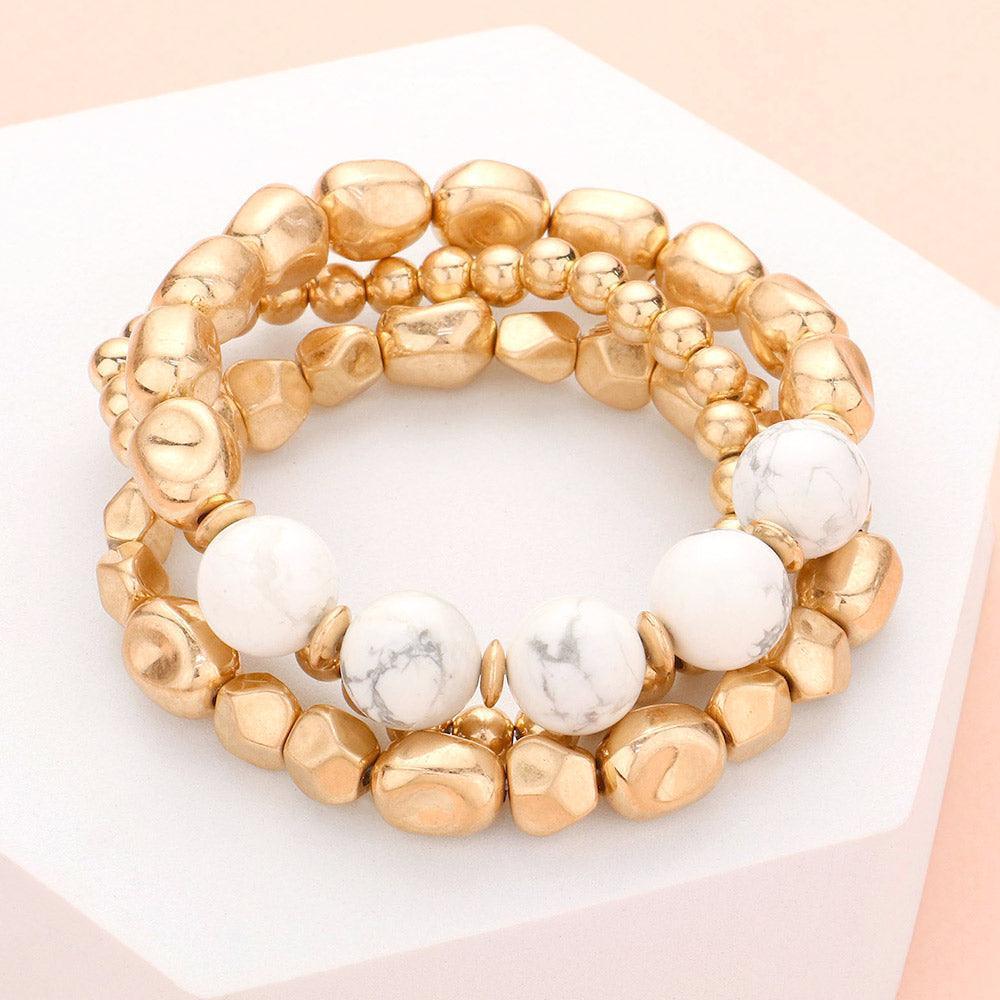 3PCS - Natural Stone Accented Stretch Bracelets - Jewelry Store by Erik Rayo