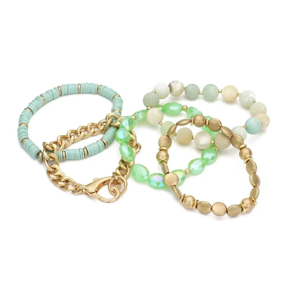 5PCS Metal Heart Heishi Natural Stone Stretch Bracelets - Jewelry Store by Erik Rayo