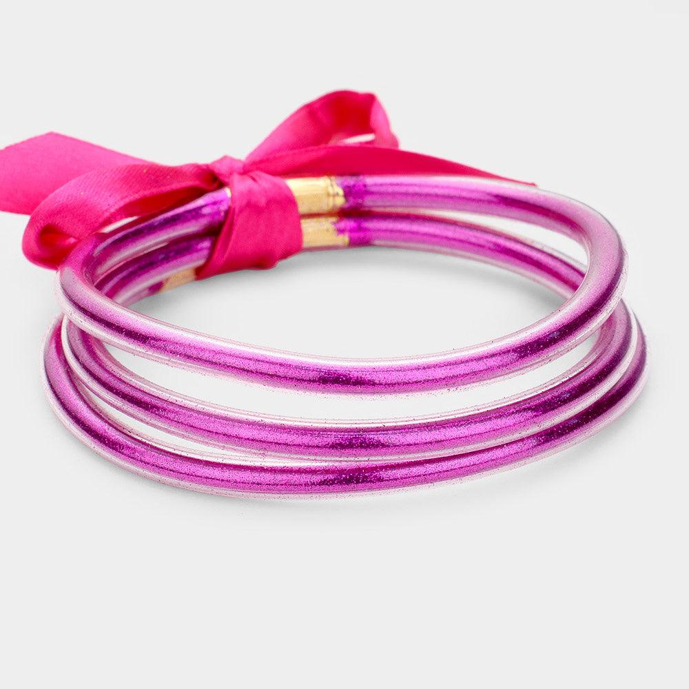 Pink 3PCS  Glitter Jelly Tube Bangle Bracelets