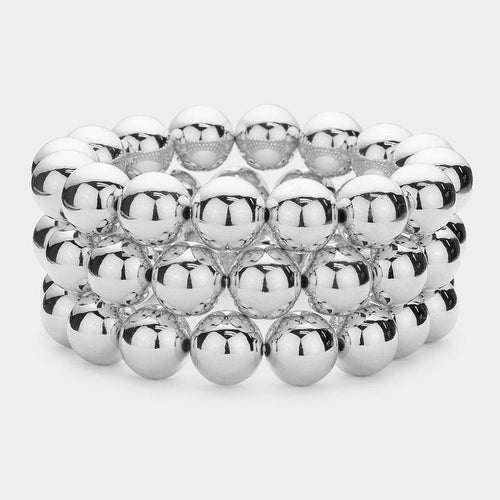 3PCS - Chunky Metal Ball Multi Layered Stretch Bracelets - Jewelry Store by Erik Rayo