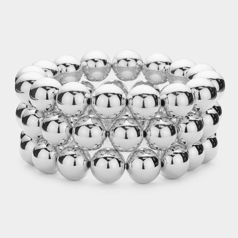 3PCS - Chunky Metal Ball Multi Layered Stretch Bracelets