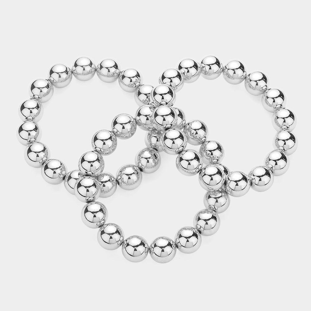 3PCS - Chunky Metal Ball Multi Layered Stretch Bracelets - Jewelry Store by Erik Rayo