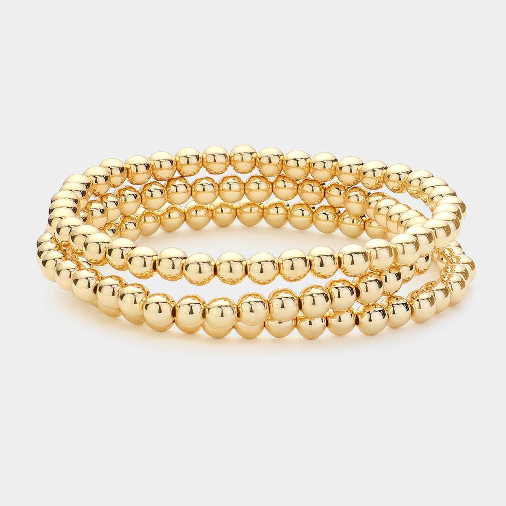 Gold 3PCS  Metal Ball Multi Layered Stretch Bracelets