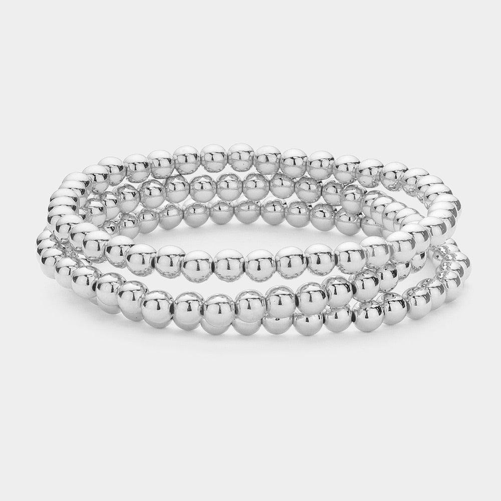 3PCS - Metal Ball Multi Layered Stretch Bracelets - Jewelry Store by Erik Rayo