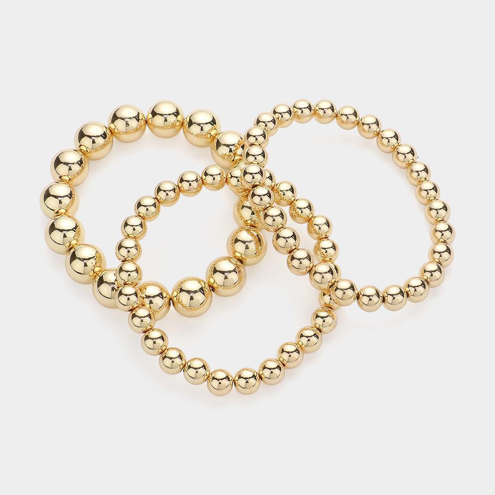 Gold 3PCS - Metal Ball Beaded Stretch Multi Layered Bracelets - Jewelry Store by Erik Rayo
