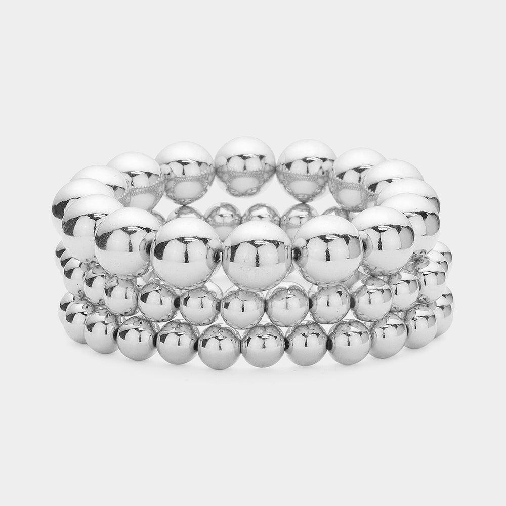 3PCS - Metal Ball Beaded Stretch Multi Layered Bracelets - Jewelry Store by Erik Rayo