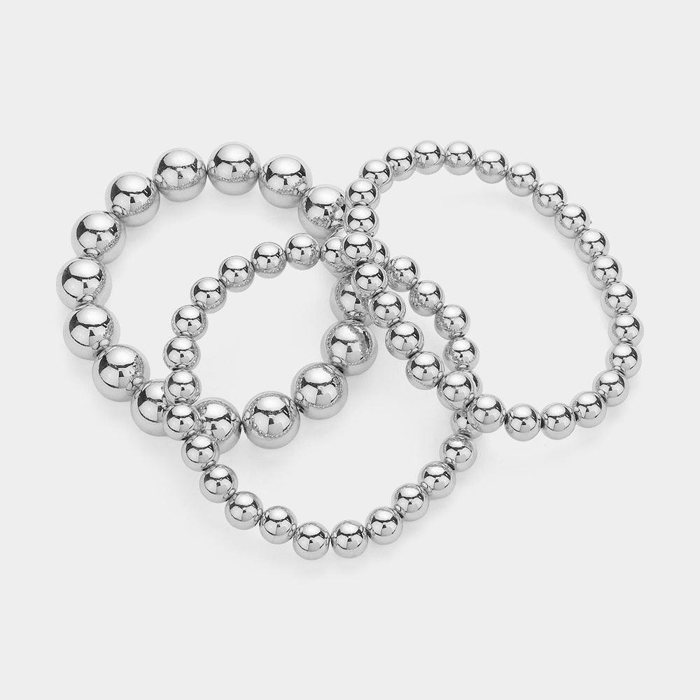 3PCS - Metal Ball Beaded Stretch Multi Layered Bracelets - Jewelry Store by Erik Rayo