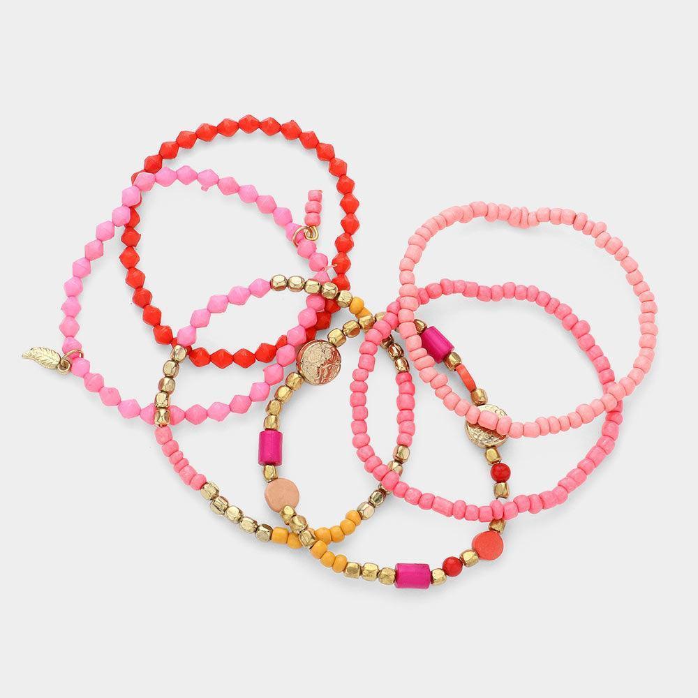 6PCS - Multi Layered Strand Bead Charm Stretch Bracelets - Jewelry Store by Erik Rayo