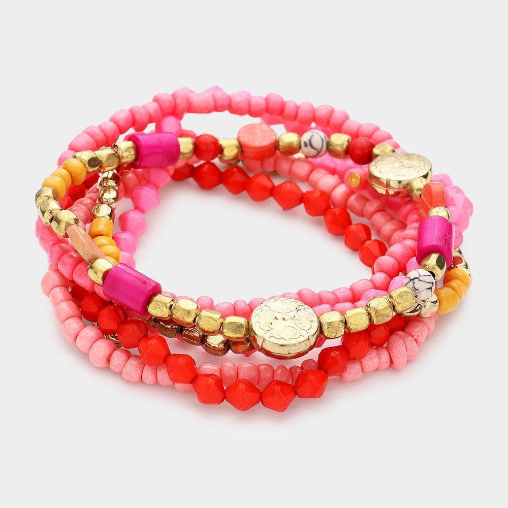 6PCS - Multi Layered Strand Bead Charm Stretch Bracelets - Jewelry Store by Erik Rayo