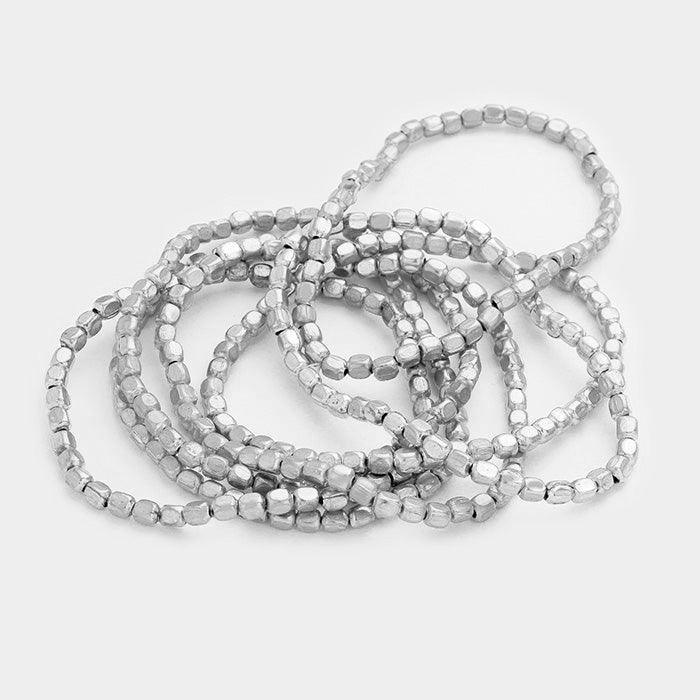 7PCS Metal Cube Beaded Stretch Bracelets - Jewelry Store by Erik Rayo