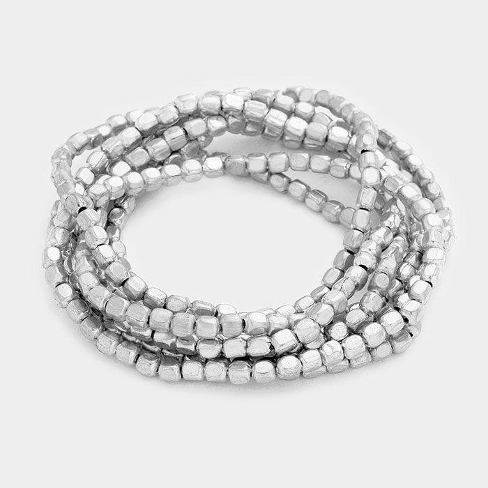 7PCS Metal Cube Beaded Stretch Bracelets - Jewelry Store by Erik Rayo