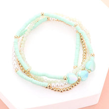 Load image into Gallery viewer, Mint 4PCS - Heart Pearl Heishi Beaded Stretch Bracelets
