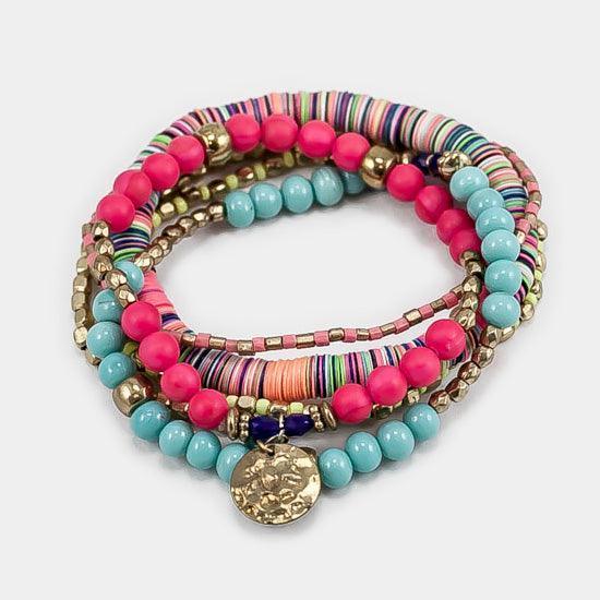 6 Layers Multi Beaded Disc Stretch Bracelets - Jewelry Store by Erik Rayo