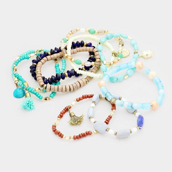 Turquoise 10PCS Multi Layered Assorted Beaded Bracelets - Jewelry Store by Erik Rayo