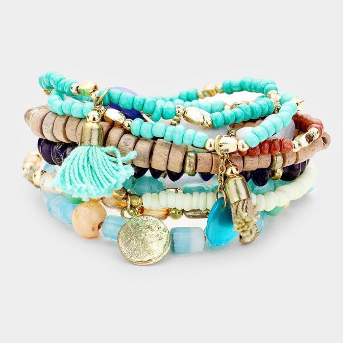 Turquoise 10PCS Multi Layered Assorted Beaded Bracelets - Jewelry Store by Erik Rayo