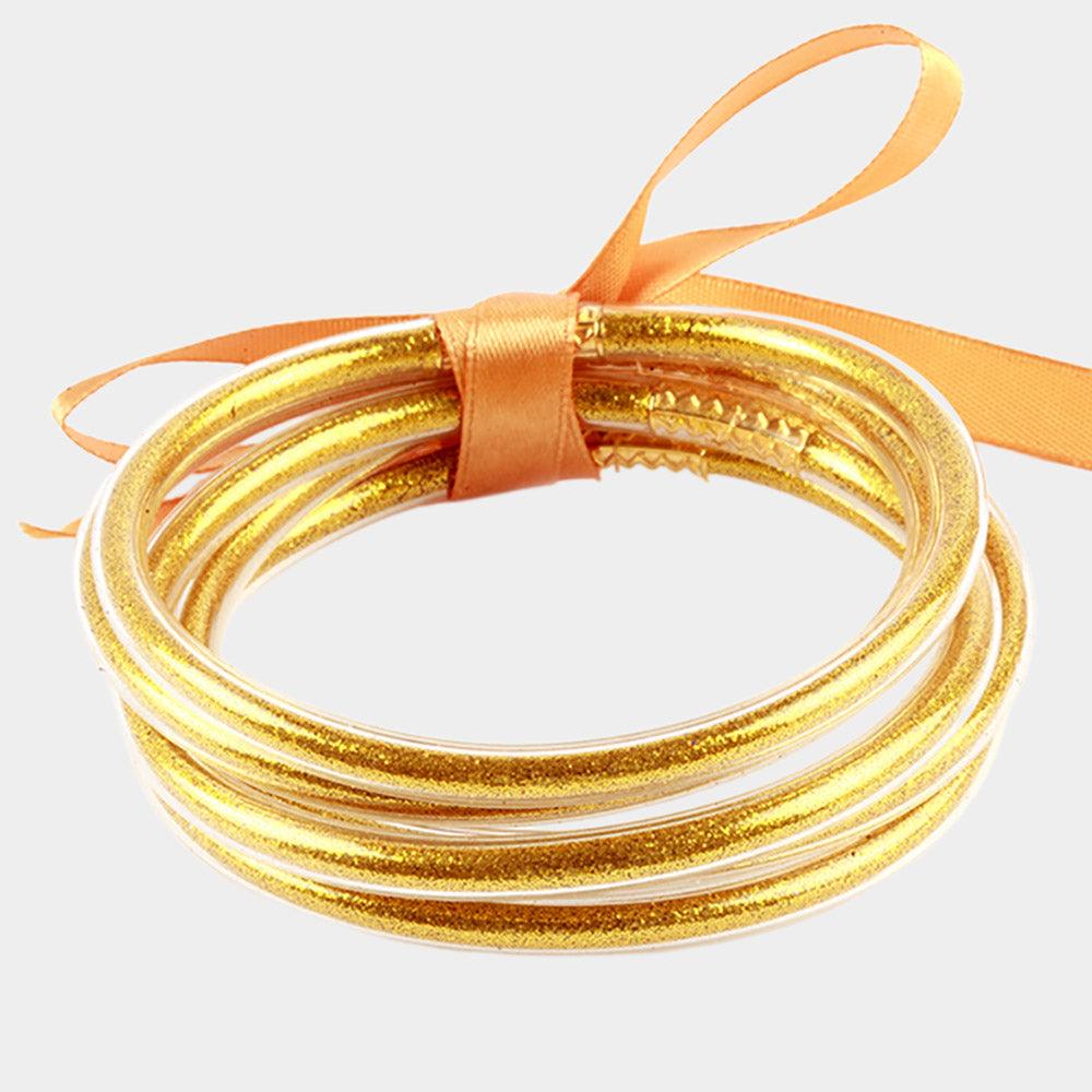 Gold 5PCS  Glitter Jelly Tube Bangle Bracelets