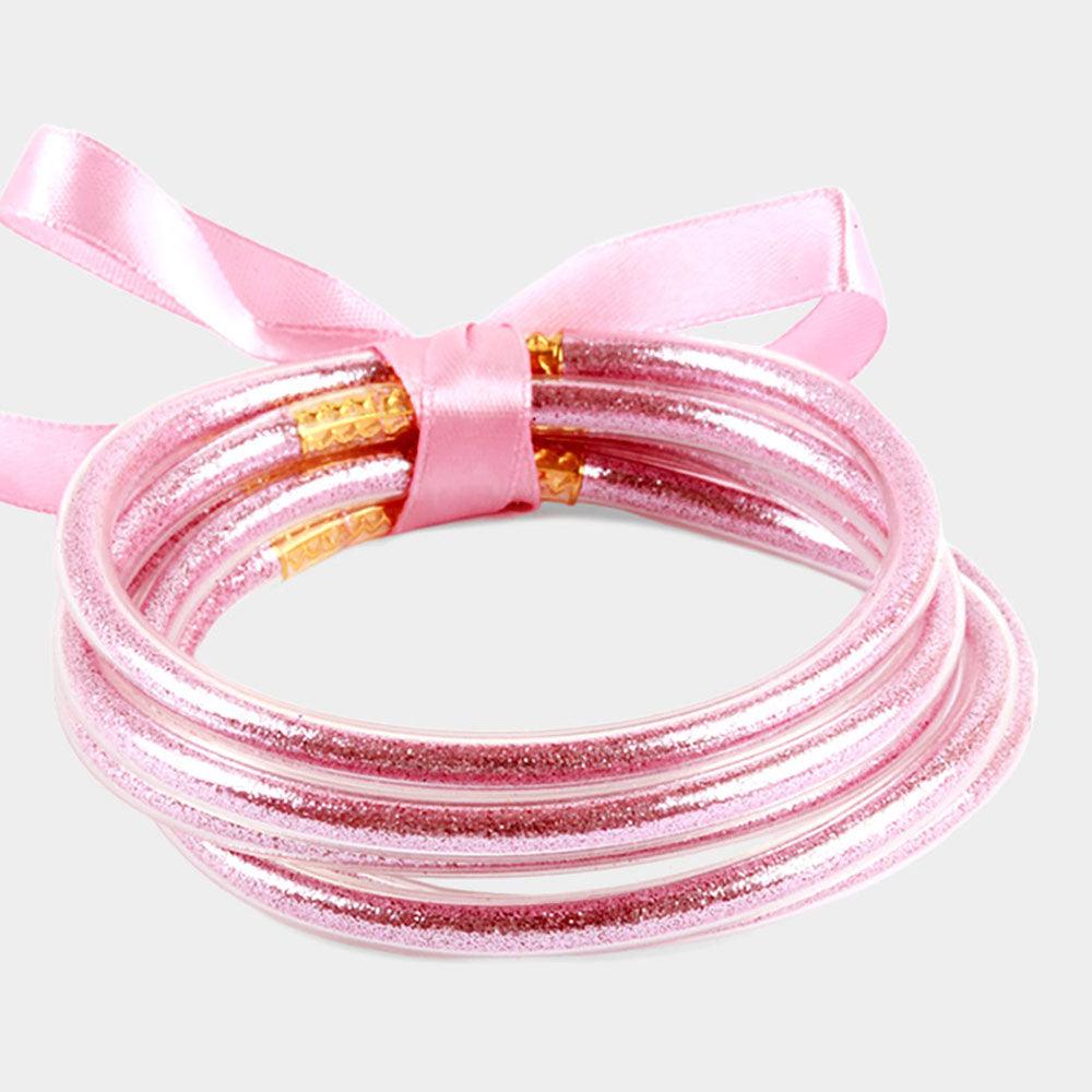 Pink 5PCS - Glitter Jelly Tube Bangle Bracelets