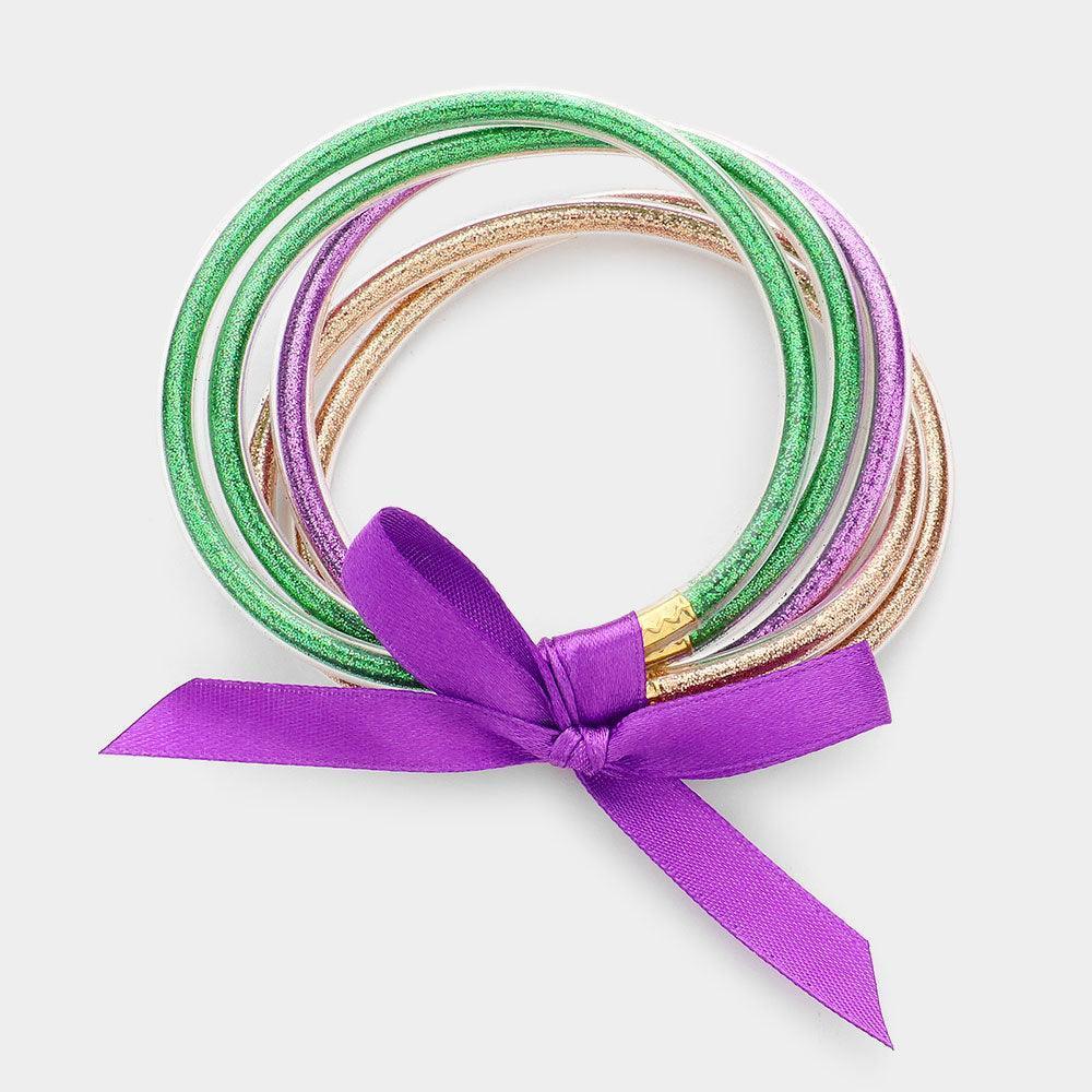 5PCS - Mardi Gras Glitter Jelly Tube Bangle Bracelets - Jewelry Store by Erik Rayo