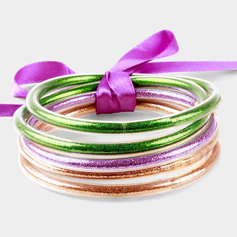 5PCS - Mardi Gras Glitter Jelly Tube Bangle Bracelets