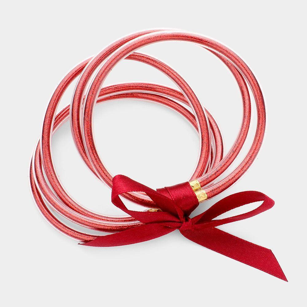 Red 5PCS - Glitter Jelly Tube Bangle Bracelets - Jewelry Store by Erik Rayo