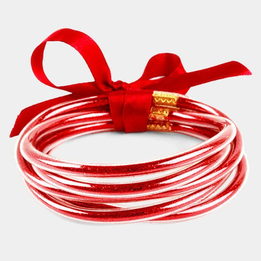 Red 5PCS - Glitter Jelly Tube Bangle Bracelets - Jewelry Store by Erik Rayo
