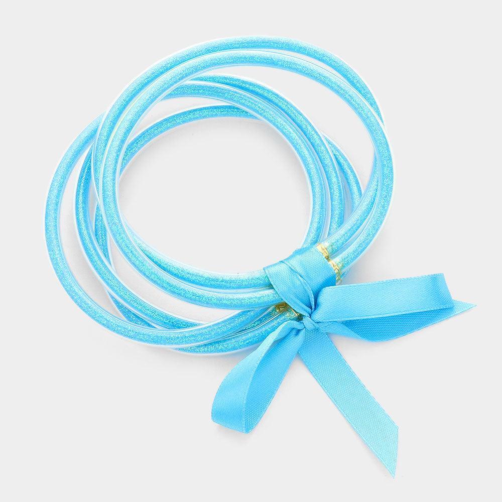 Turquoise 5PCS - Glitter Jelly Tube Bangle Bracelets - Jewelry Store by Erik Rayo