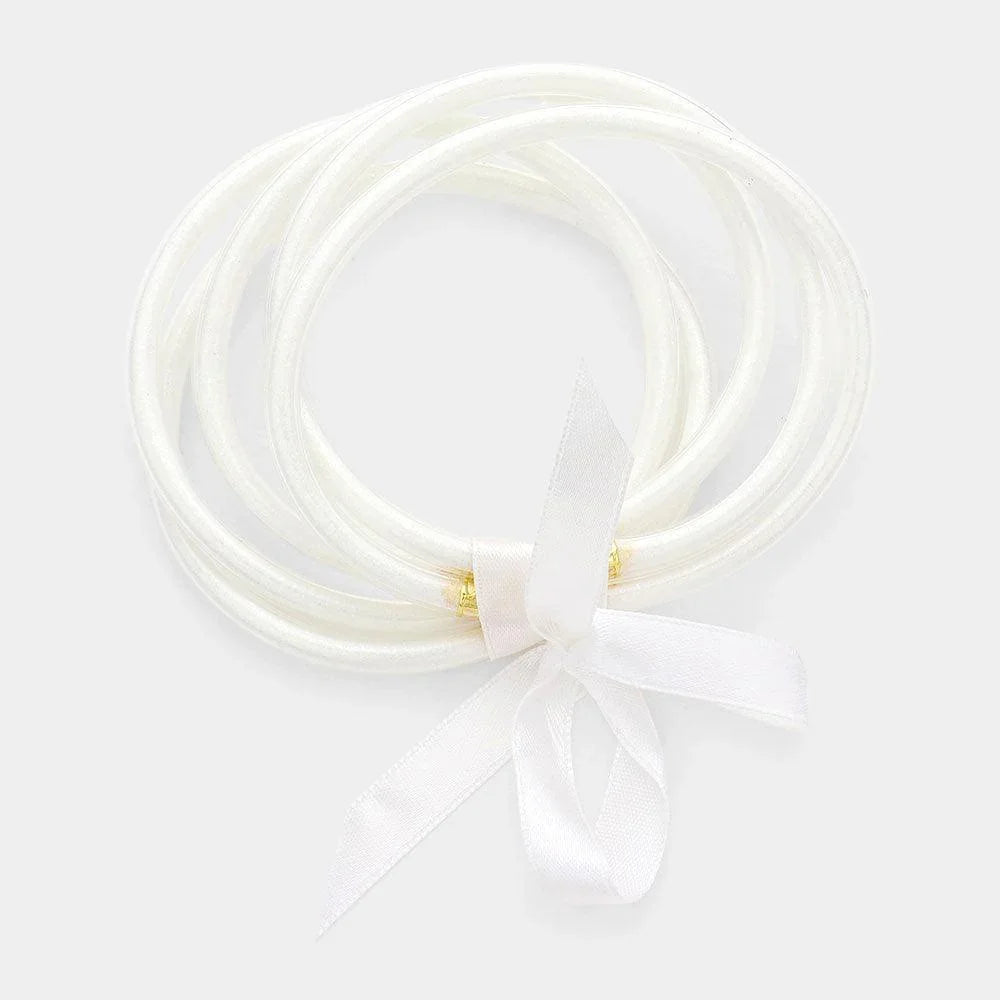 White 5PCS - Glitter Jelly Tube Bangle Bracelets - Jewelry Store by Erik Rayo
