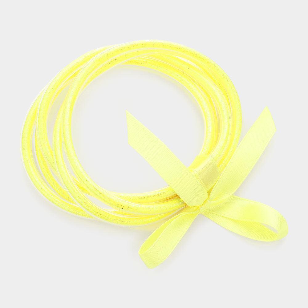 Yellow 5PCS - Glitter Jelly Tube Bangle Bracelets - Jewelry Store by Erik Rayo