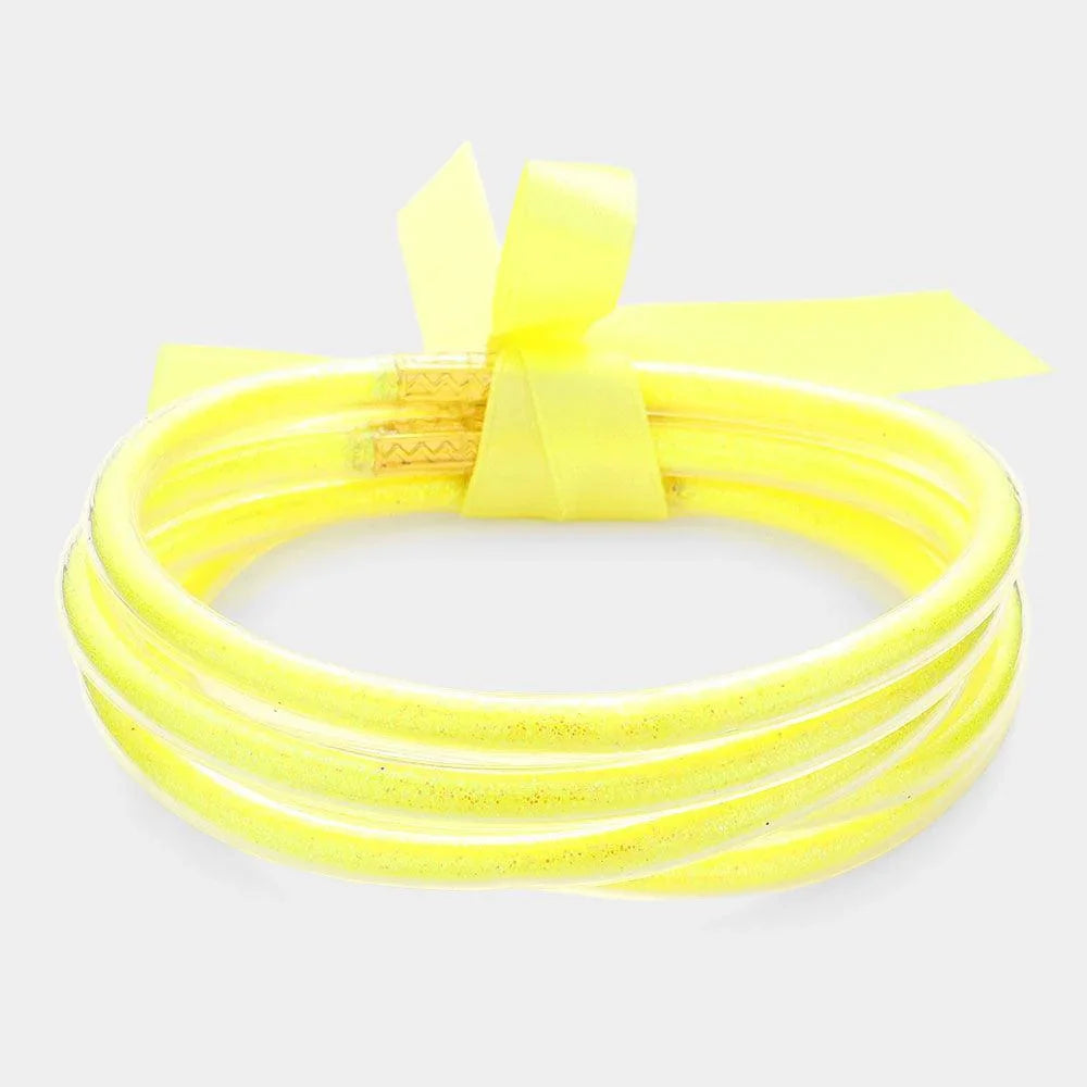 Yellow 5PCS - Glitter Jelly Tube Bangle Bracelets - Jewelry Store by Erik Rayo