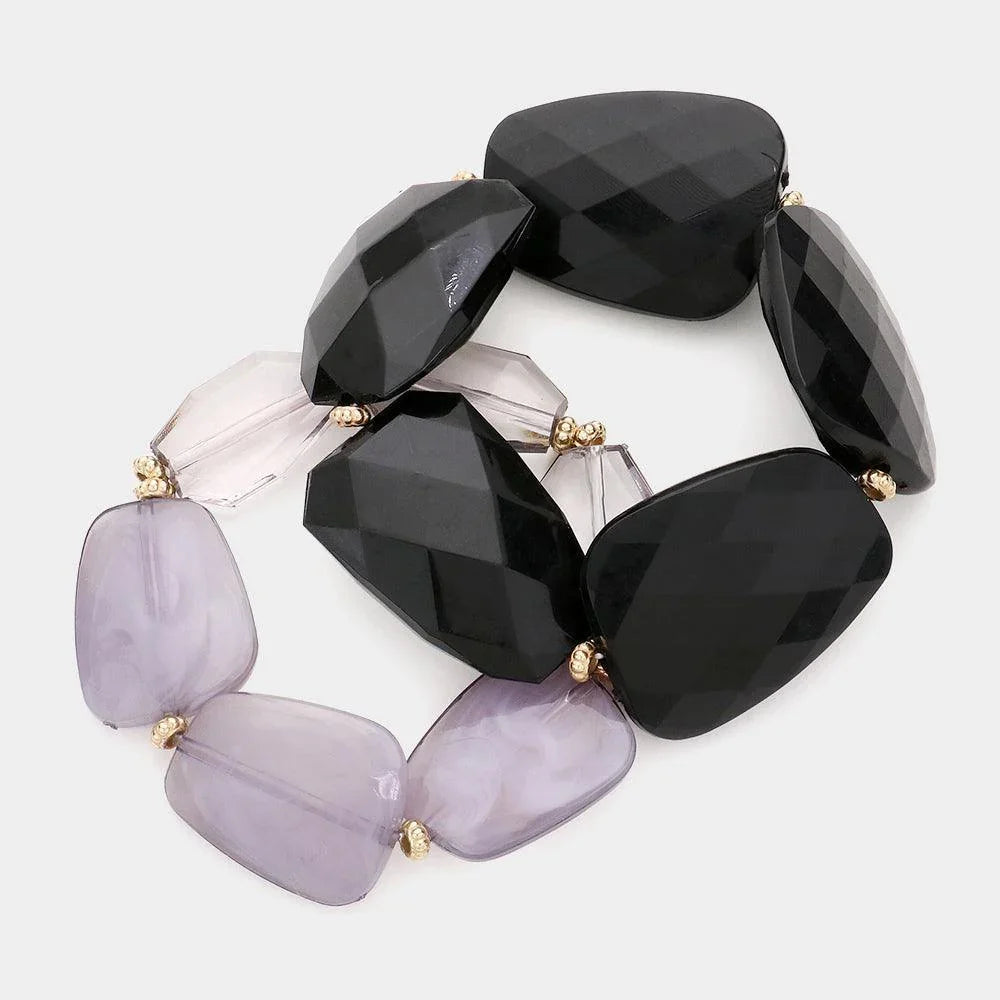 Black 2PCS Marbled Beaded Stretch Bracelets - Jewelry Store by Erik Rayo