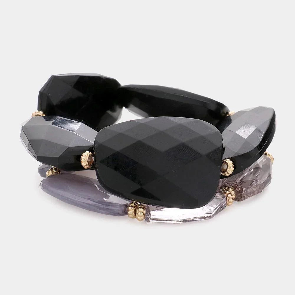 Black 2PCS Marbled Beaded Stretch Bracelets - Jewelry Store by Erik Rayo