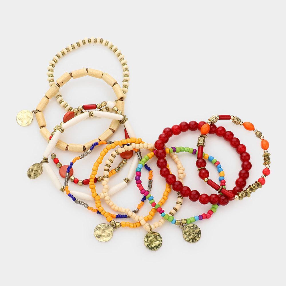 10PCS - Wood Ball Multi Bead Stretch Layered Bracelets - Jewelry Store by Erik Rayo