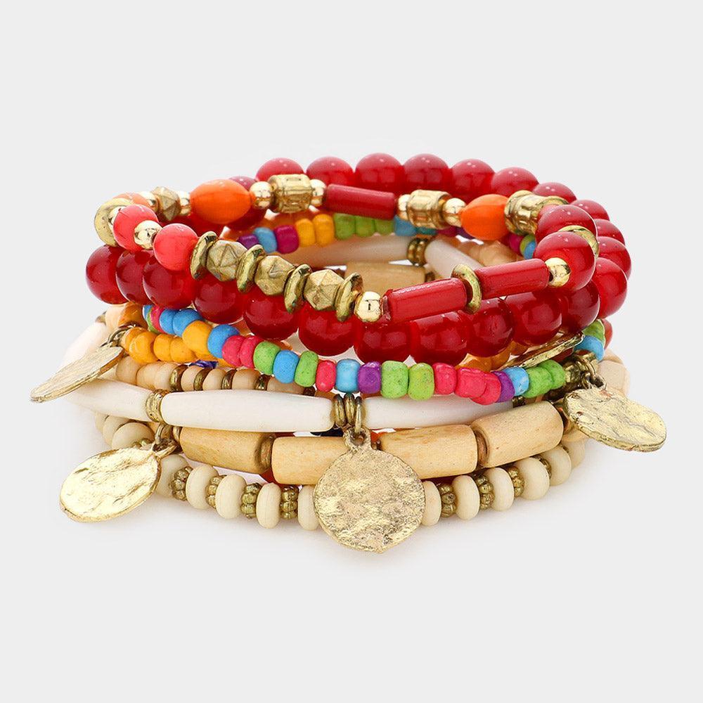 10PCS - Wood Ball Multi Bead Stretch Layered Bracelets - Jewelry Store by Erik Rayo