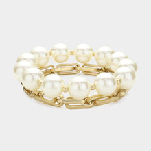 Load image into Gallery viewer, Cream 2PCS - Pearl Beaded Metal Chain Layered Bracelets
