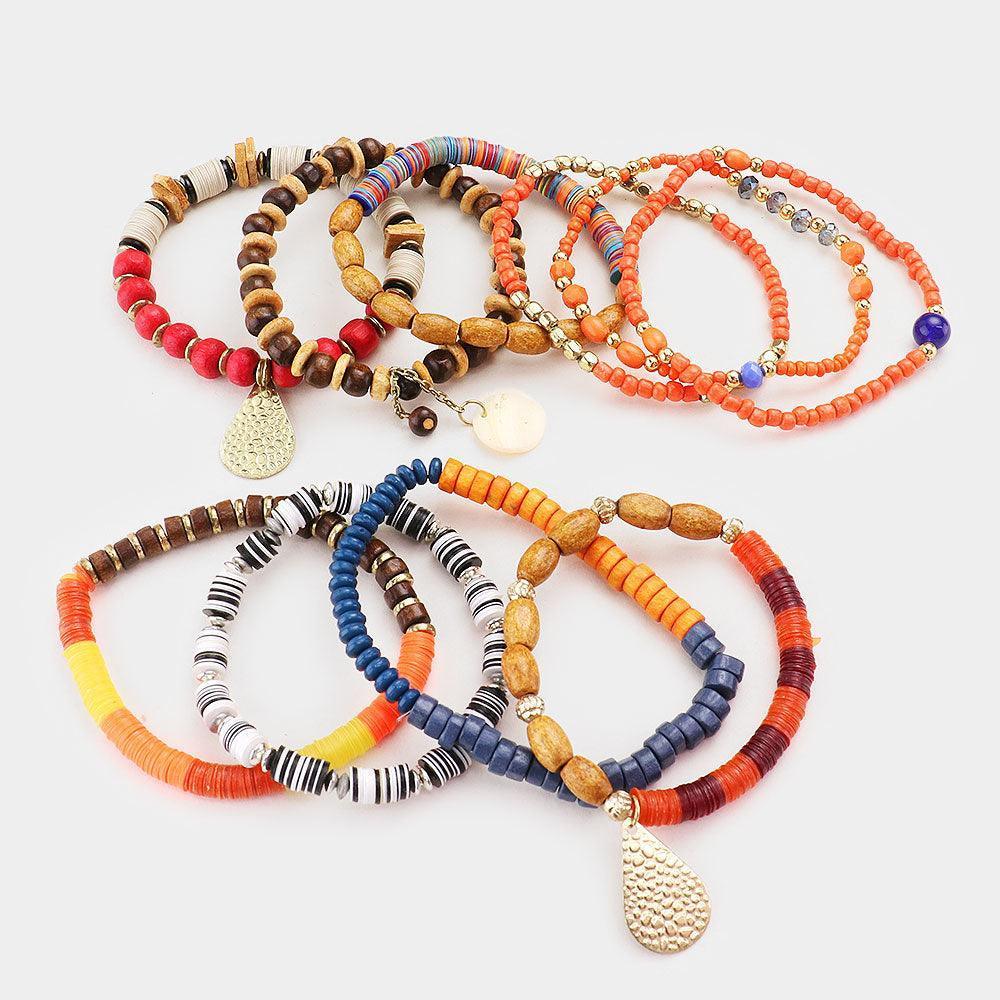 10PCS Boho Wood Multi Beaded Stretch Bracelets - Jewelry Store by Erik Rayo