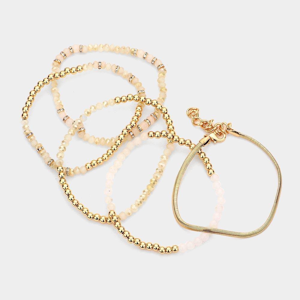 White 5PCS - Multi Beads Stretch Snake Chain Multi Layered Bracelets - Jewelry Store by Erik Rayo