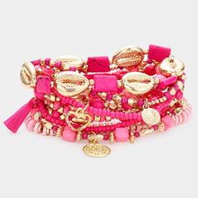 Load image into Gallery viewer, Red 10PCS - Multi Bead Metal Puka Shell Heart Coin Disc Tassel Charm Layered Bracelets
