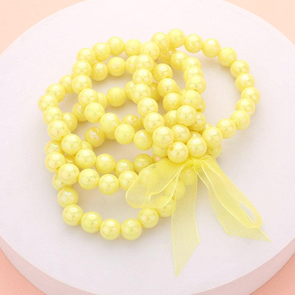 Yellow 5PCS - Hologram Beaded Stretch Bracelets - Jewelry Store by Erik Rayo