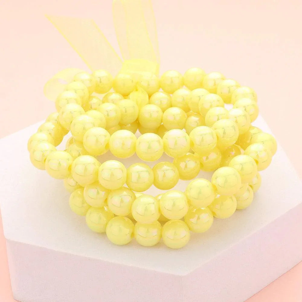 Yellow 5PCS - Hologram Beaded Stretch Bracelets - Jewelry Store by Erik Rayo