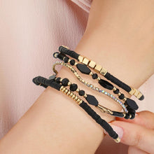 Load image into Gallery viewer, Black 5PCS  Glass Beads Heishi Beads Rhinestone Multi Layered Stretch Bracelets
