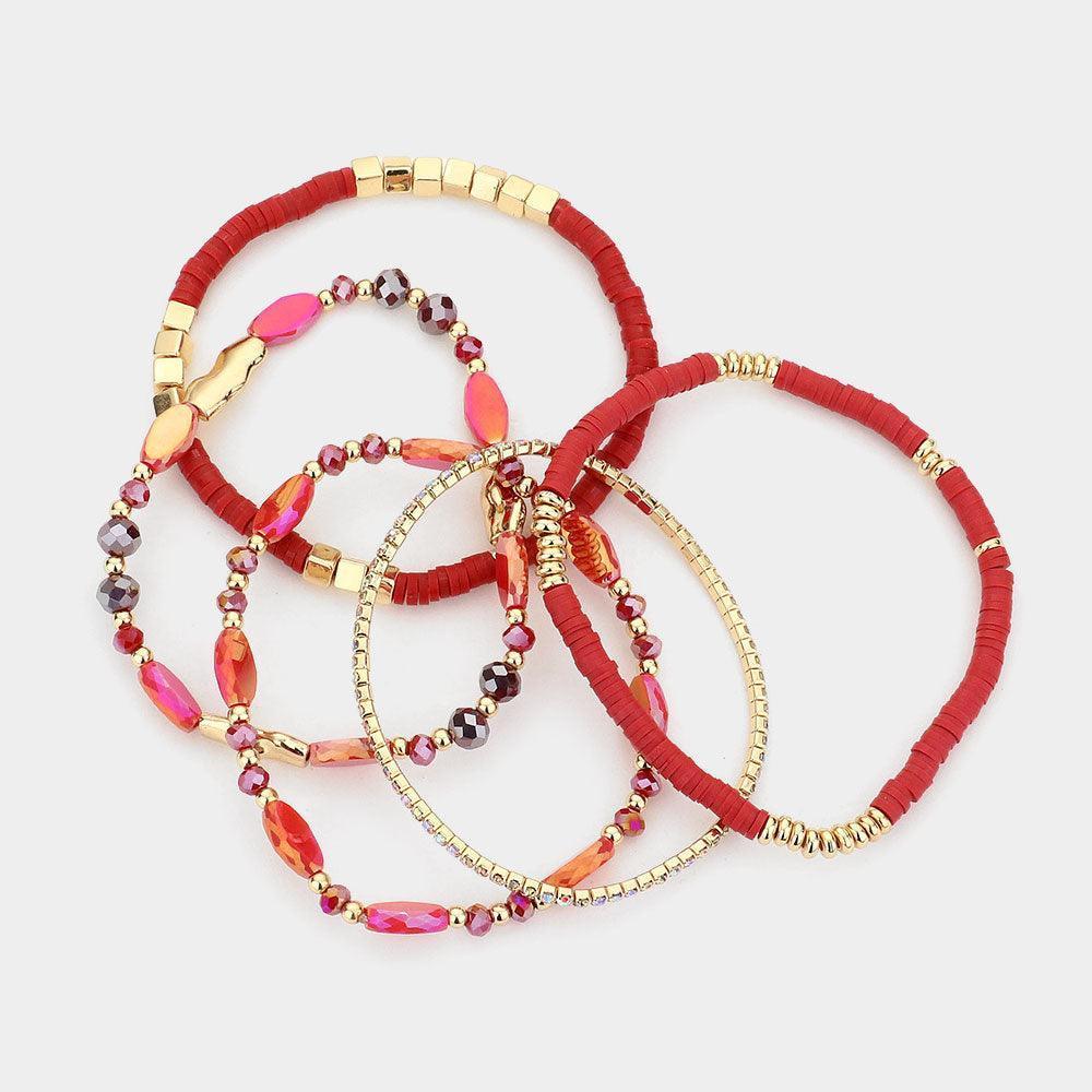 5PCS - Glass Beads Heishi Beads Rhinestone Multi Layered Stretch Bracelets - Jewelry Store by Erik Rayo