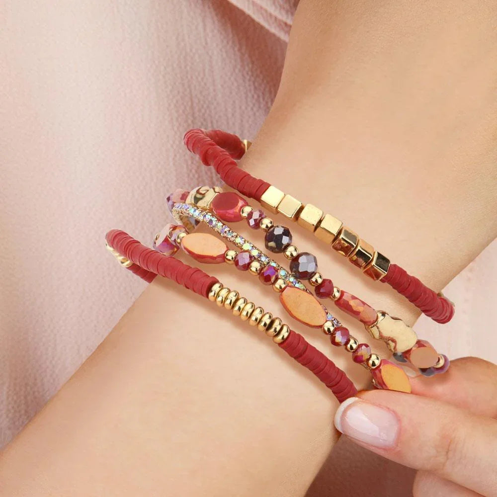 5PCS - Glass Beads Heishi Beads Rhinestone Multi Layered Stretch Bracelets - Jewelry Store by Erik Rayo