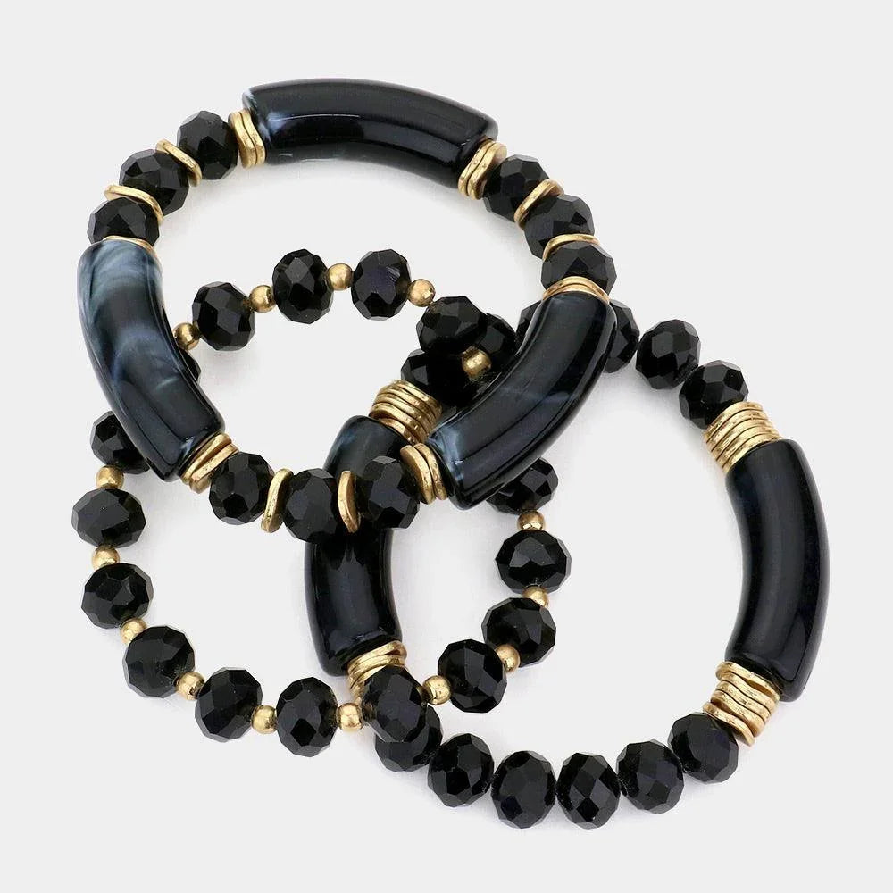 Black 3PCS Faceted Beads Multi Layered Bracelets - Jewelry Store by Erik Rayo