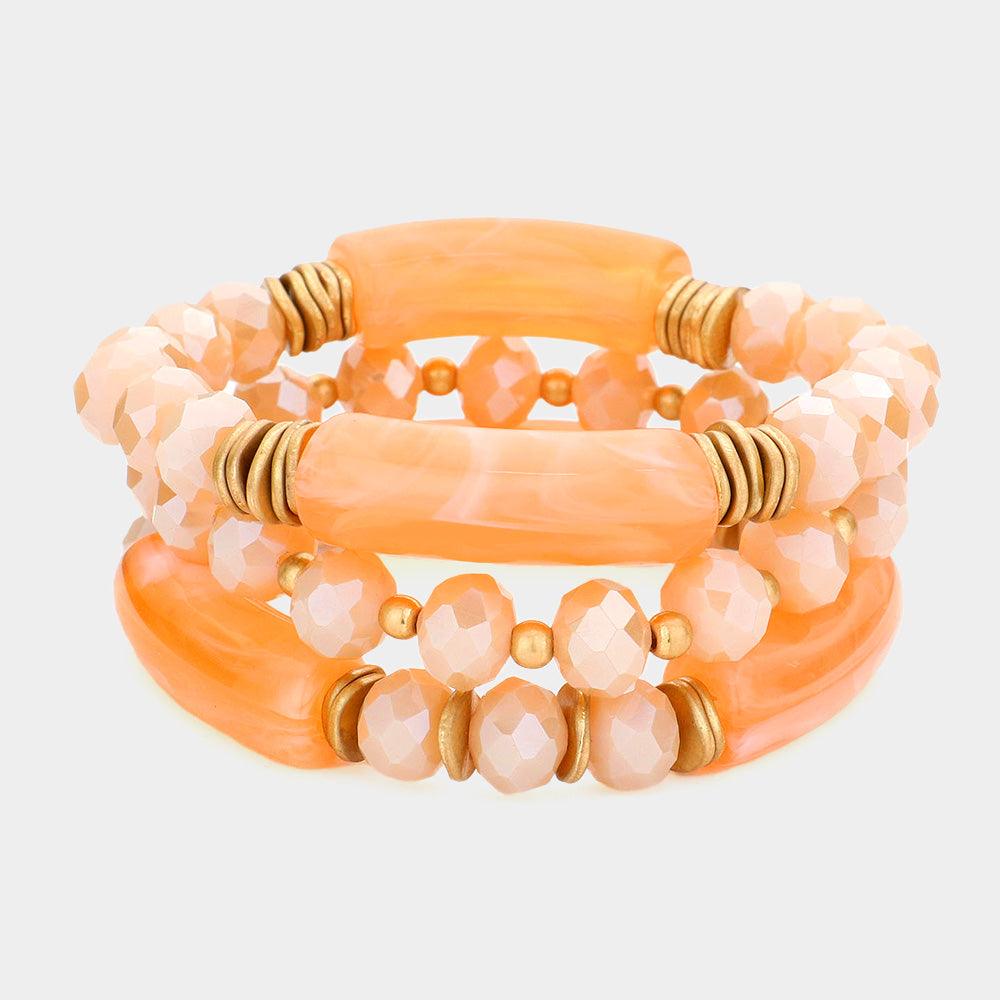 Pink 3PCS - Faceted Beads Multi Layered Bracelets