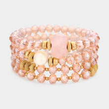 Load image into Gallery viewer, Beige 4PCS - Pearl Accented Faceted Beads Stretch Bracelets
