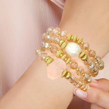 Load image into Gallery viewer, Beige 4PCS - Pearl Accented Faceted Beads Stretch Bracelets
