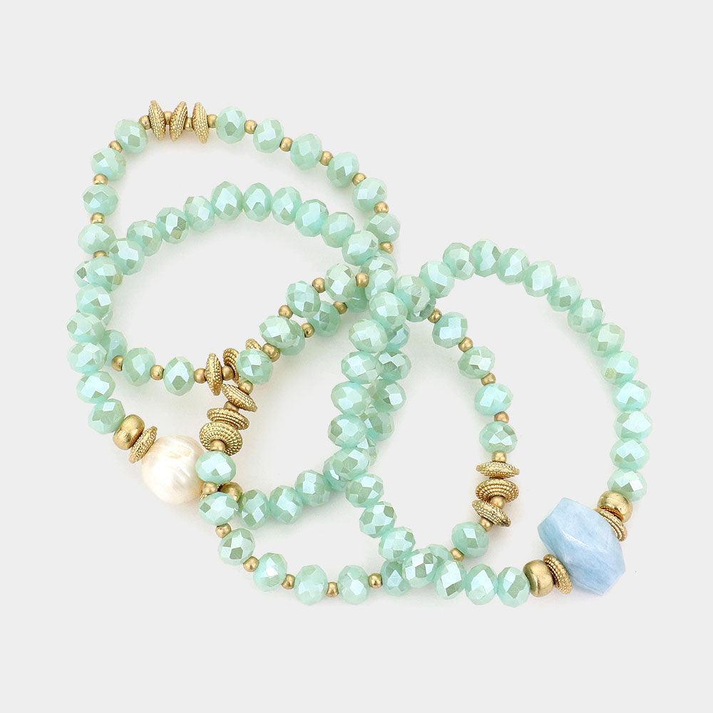 4PCS - Pearl Accented Faceted Beads Stretch Bracelets - Jewelry Store by Erik Rayo