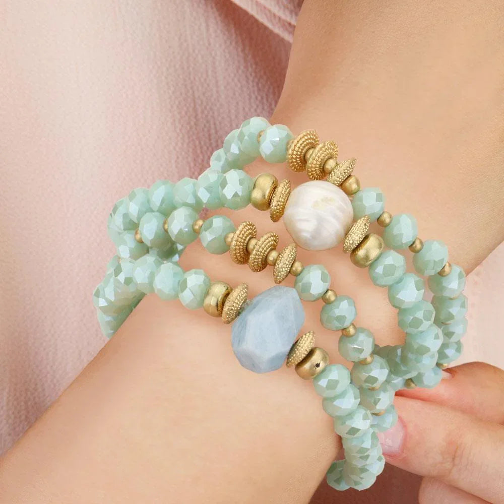 4PCS - Pearl Accented Faceted Beads Stretch Bracelets - Jewelry Store by Erik Rayo