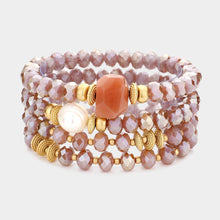 Load image into Gallery viewer, Pink 4PCS - Pearl Accented Faceted Beads Stretch Bracelets
