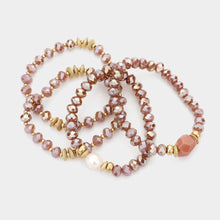 Load image into Gallery viewer, Pink 4PCS - Pearl Accented Faceted Beads Stretch Bracelets
